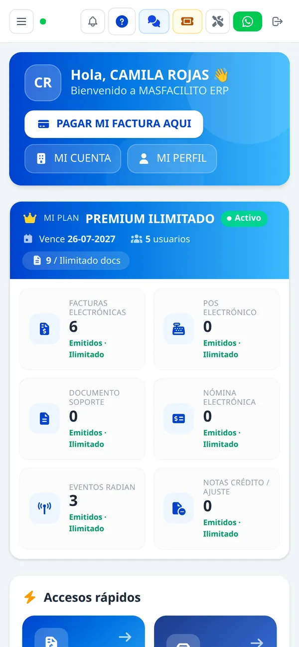 Tablero de inicio en el celular