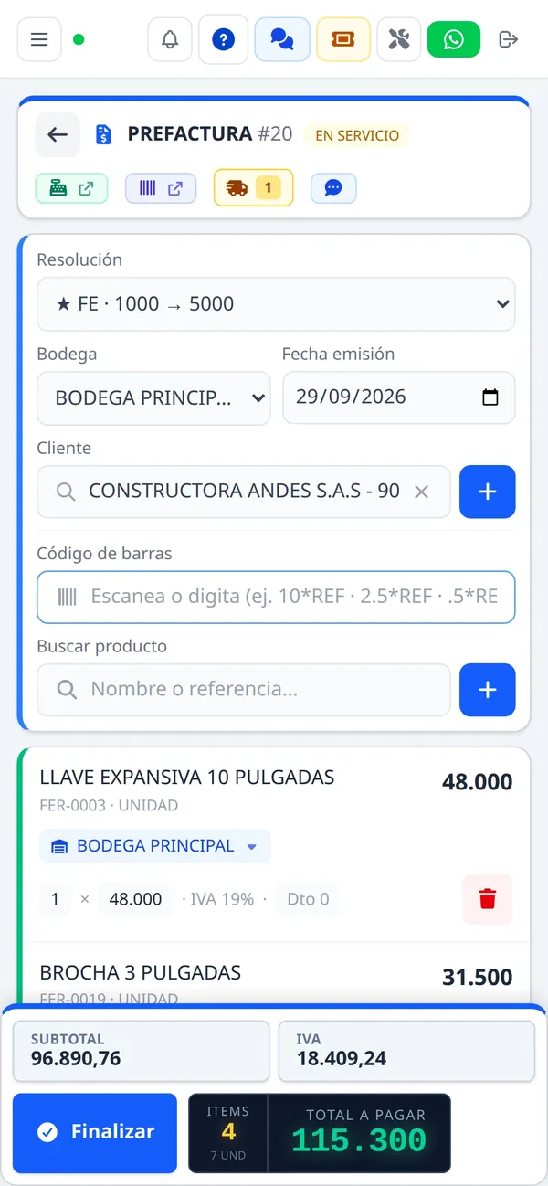 Punto de venta en el celular