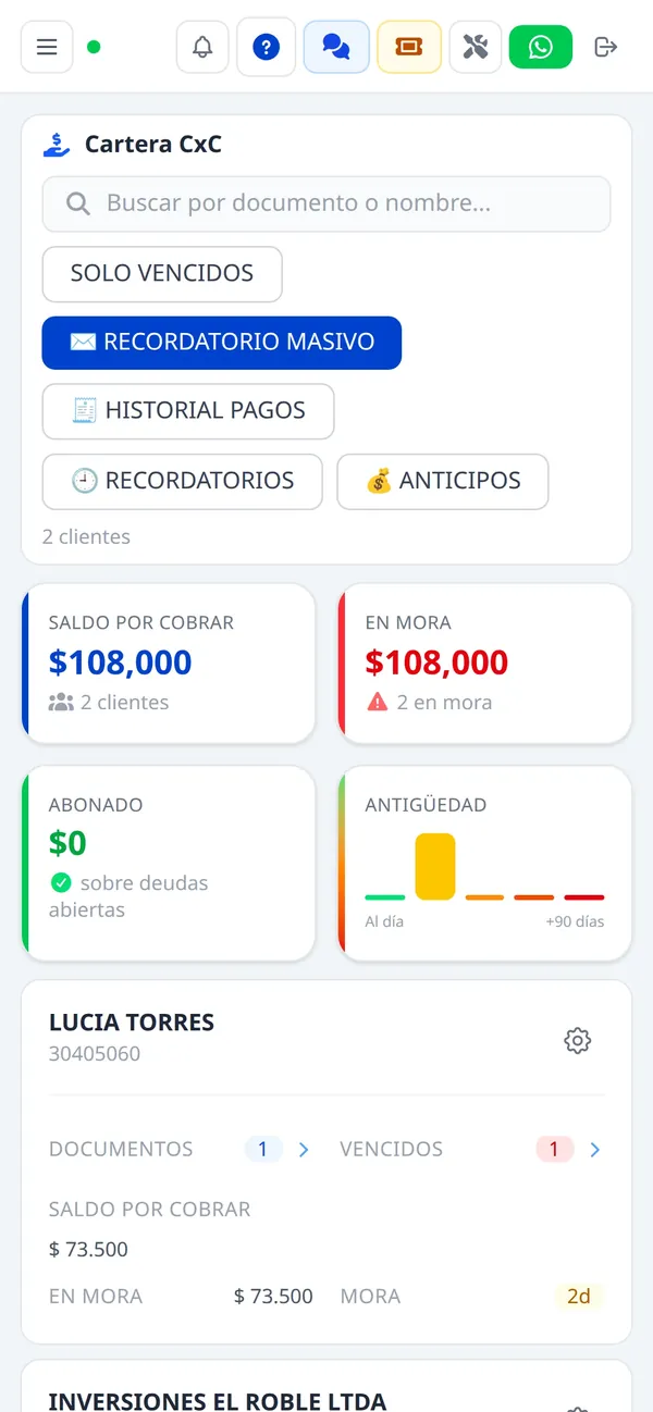 Cartera por cobrar en el celular